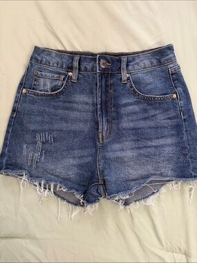 wild fable Distressed Dark Blue High-Rise Denim Shorts